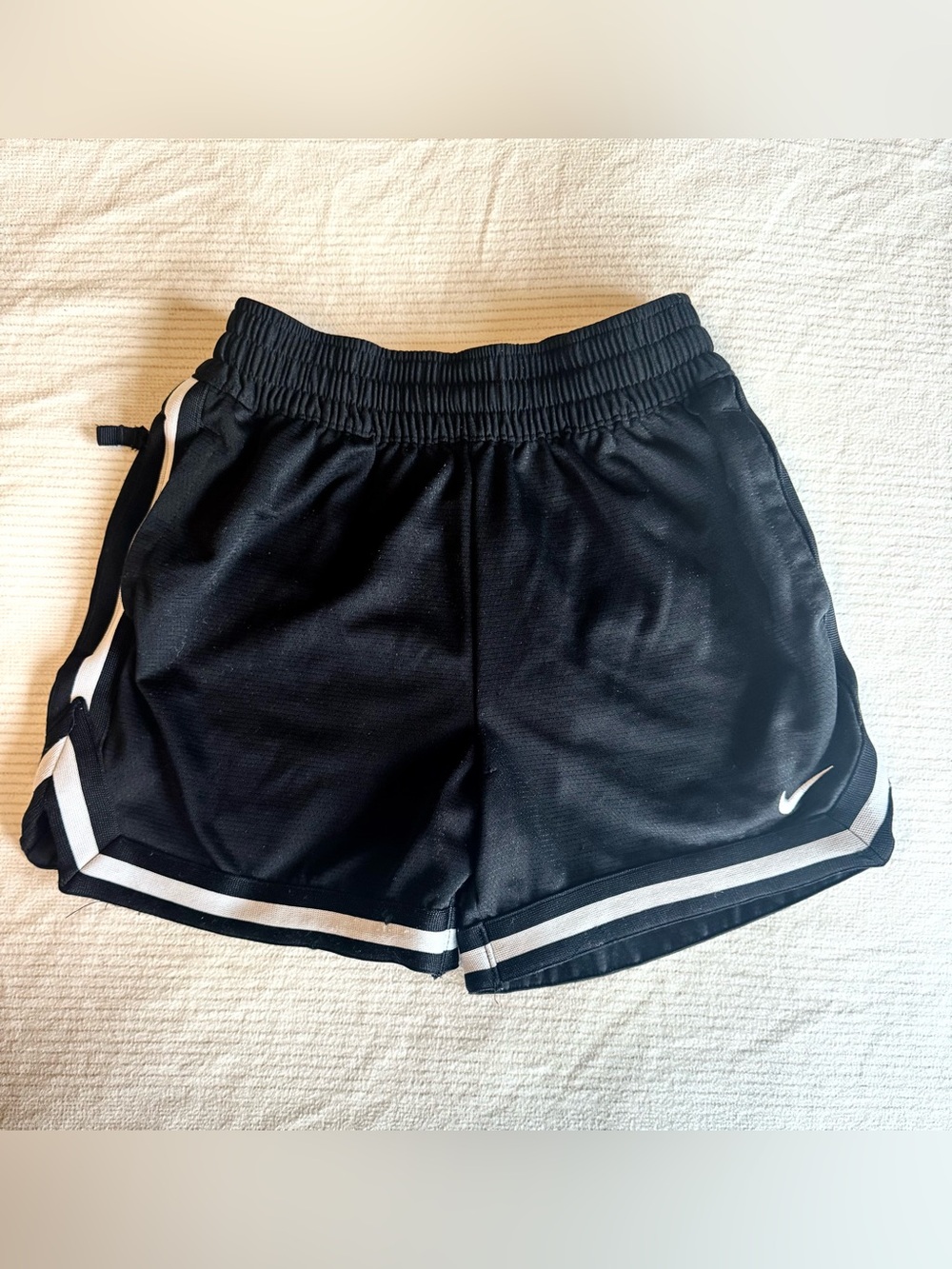 Kid Small Nike Black Dri-Fit Athletic Shorts with White Trim